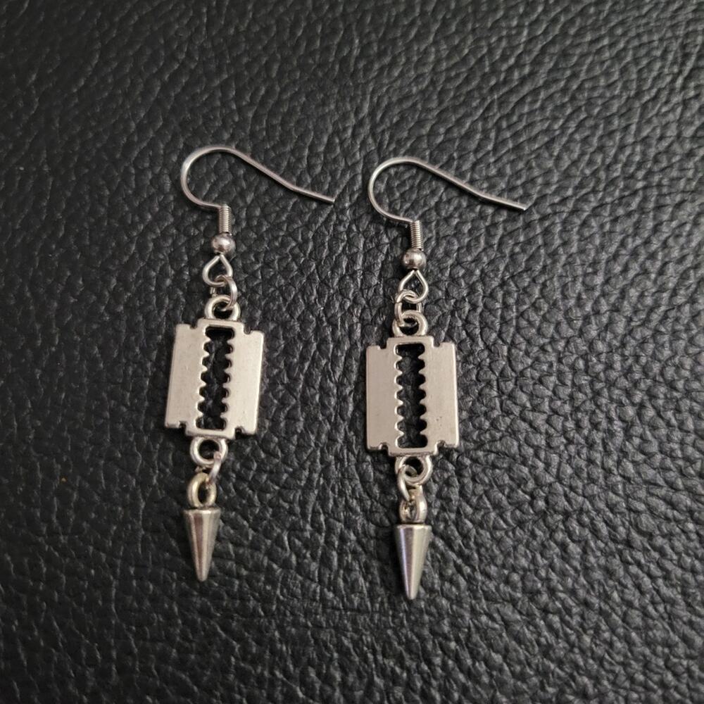 Razor blades and spikes handmade dangle earrings